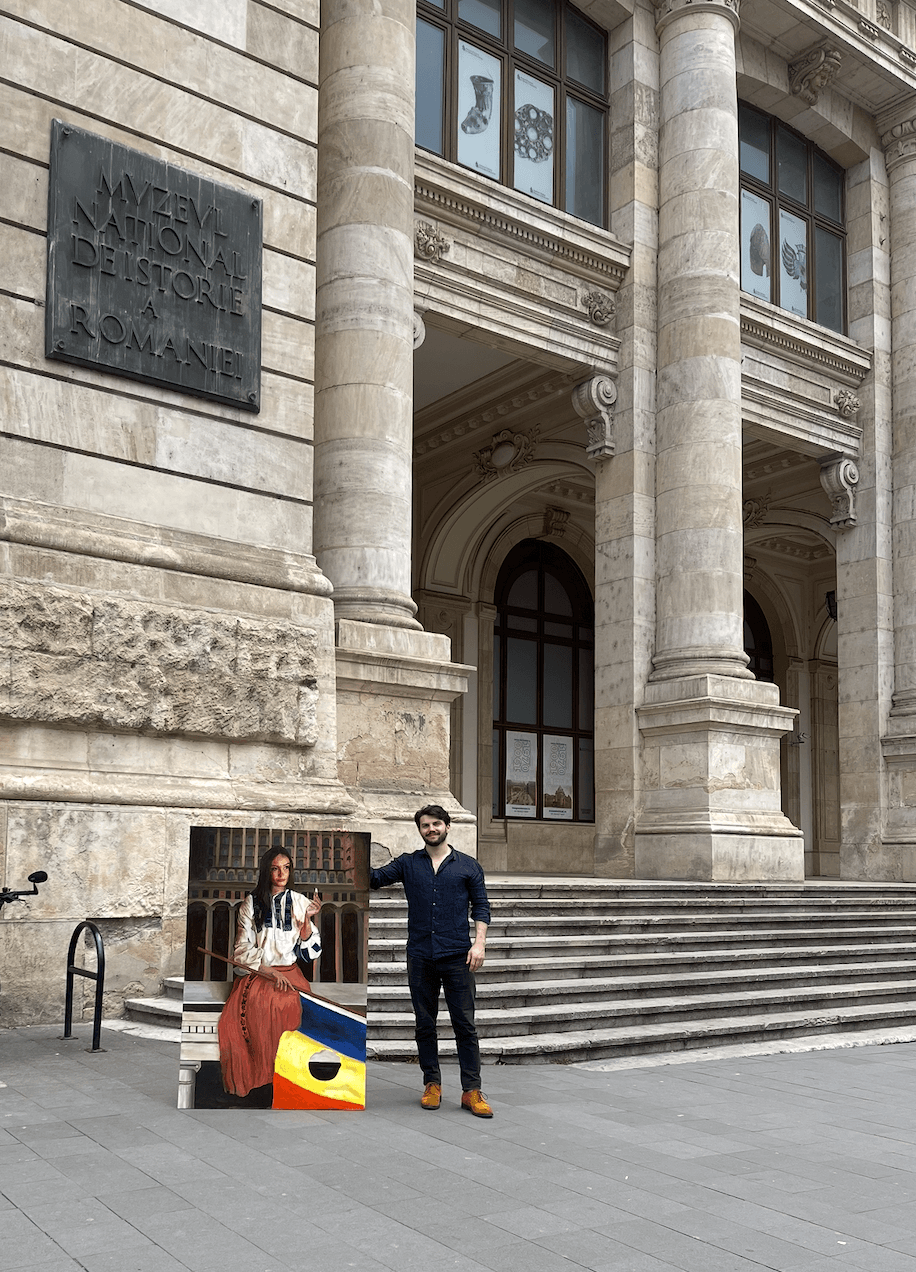 Don Bosco beside Revolutionary Romania outside the National History Museum of Romania
